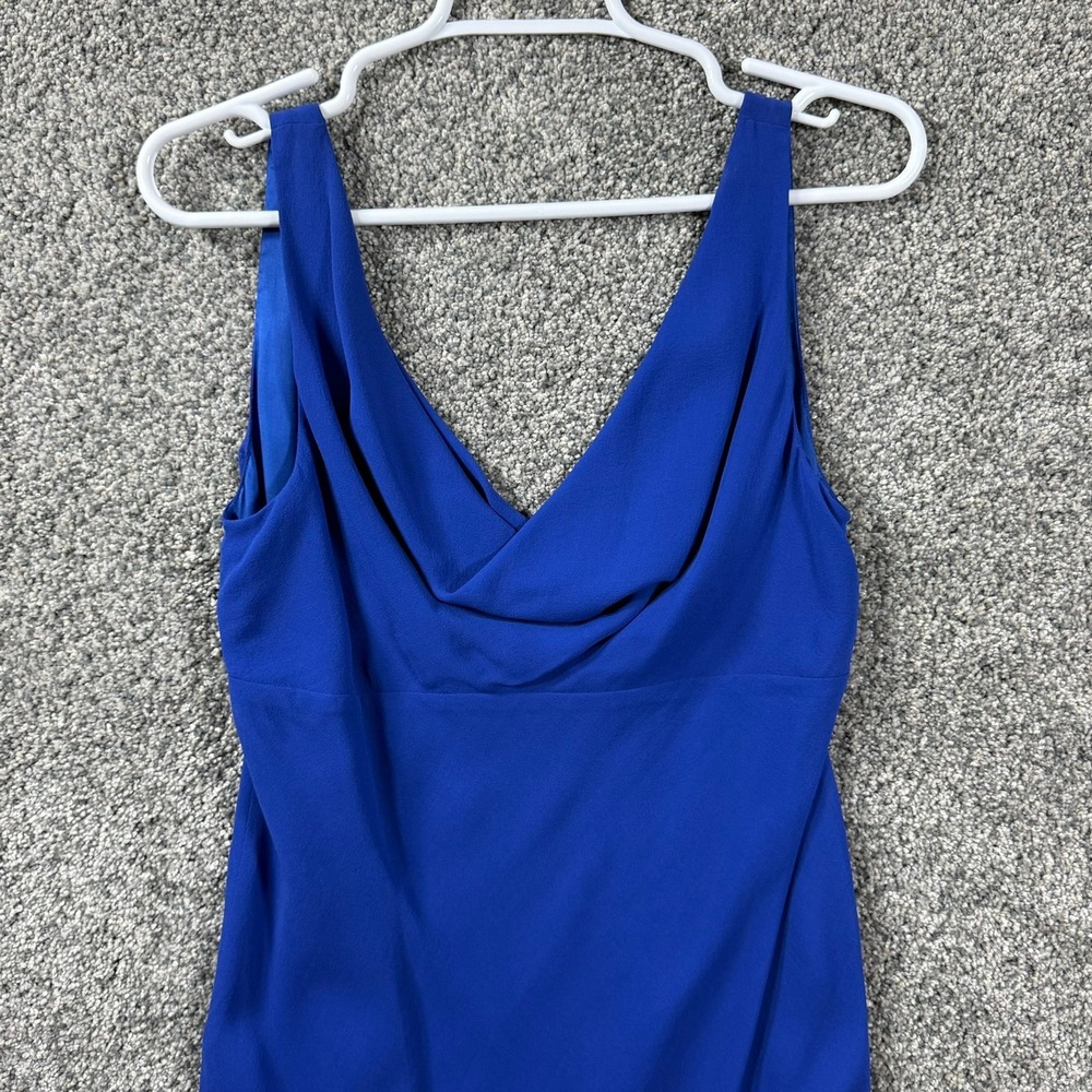 Jones New York Dress Royal Blue 100% Silk Cowl Neck Sleeveless Cocktail 12P - Picture 3 of 10
